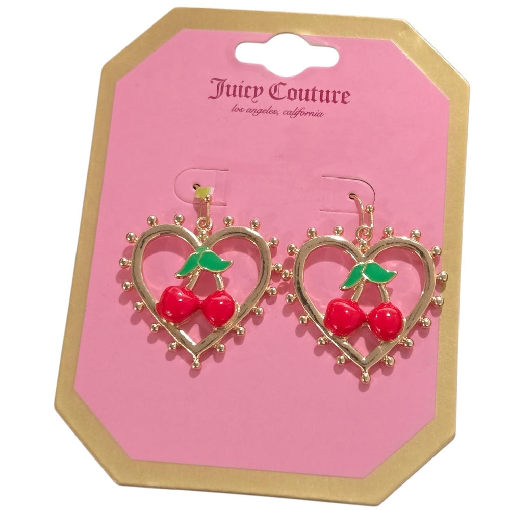 Juicy Couture Gold Earrings with Red Cherry Accents